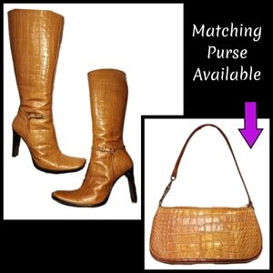 Kenneth Cole New York Croc-of-Gold Embossed Leather Boots